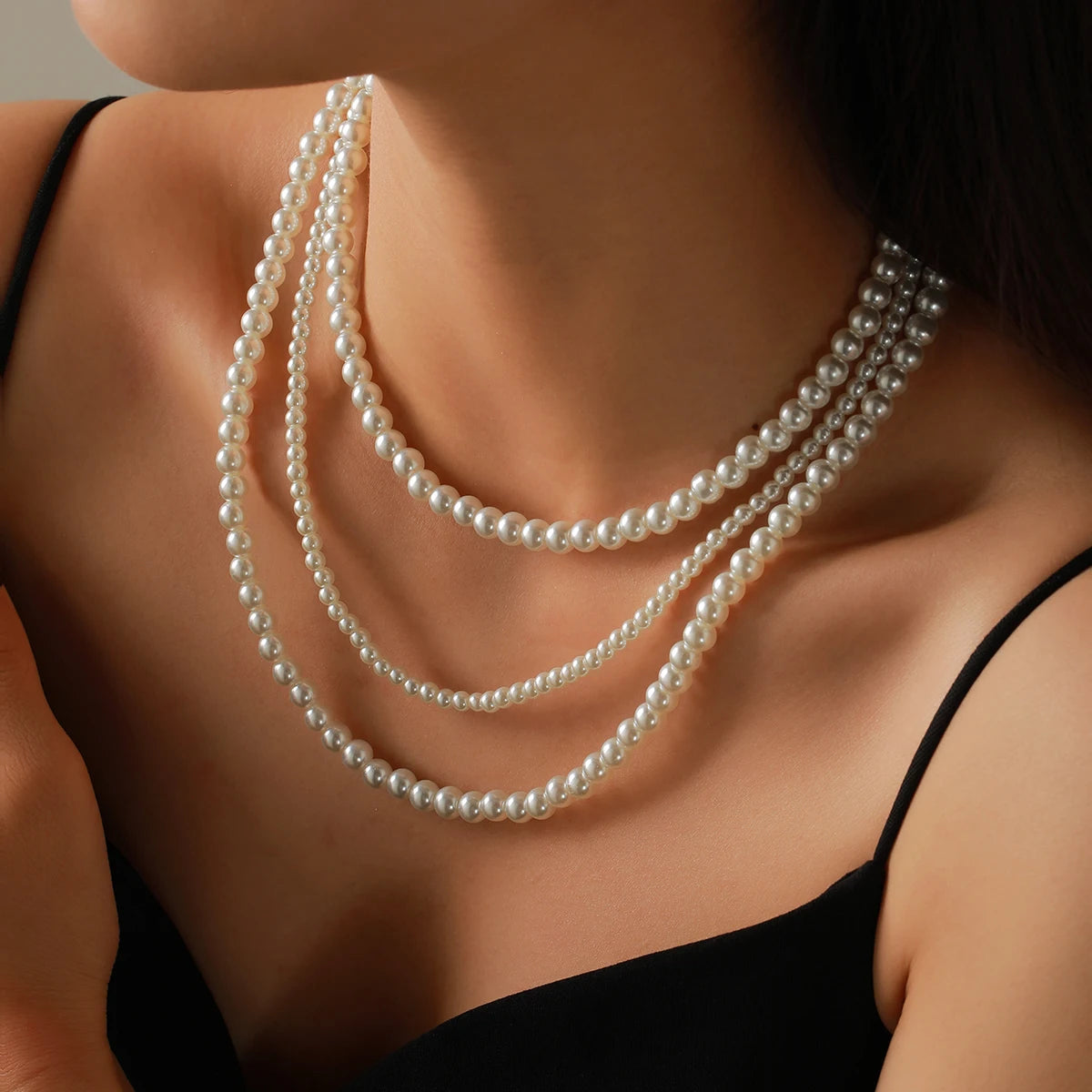 Baroque Simple 3 Layer White Pearl Chain Choker Women Necklace Elegant Temperament Beaded Necklace For Wedding Party Jewelry