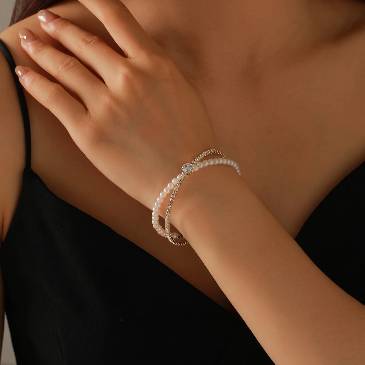 Luxury Bridal Cuff Bracelet X Shape Rhinestone Pearl Bracelet For Women Wedding  Party Jewelry Hand Accessories Gifts For Girls