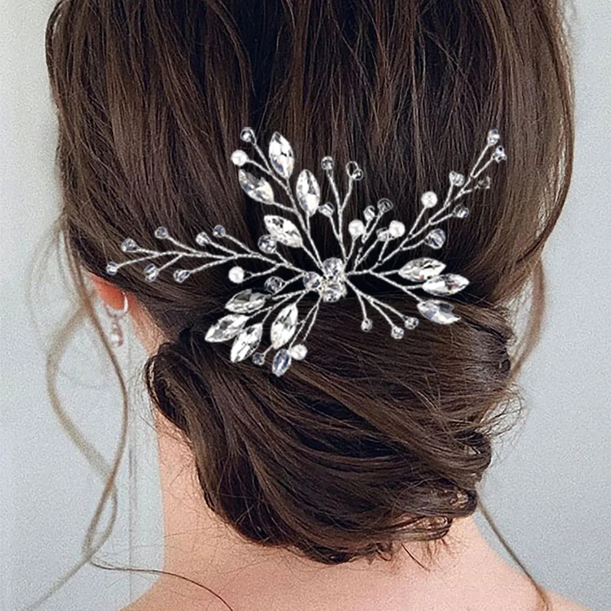 Silver Color Flower Pearl Crystal Wedding Hair Comb Hairpin Headband for Bride Women  Hair Accessories Jewelry Tiara Gift