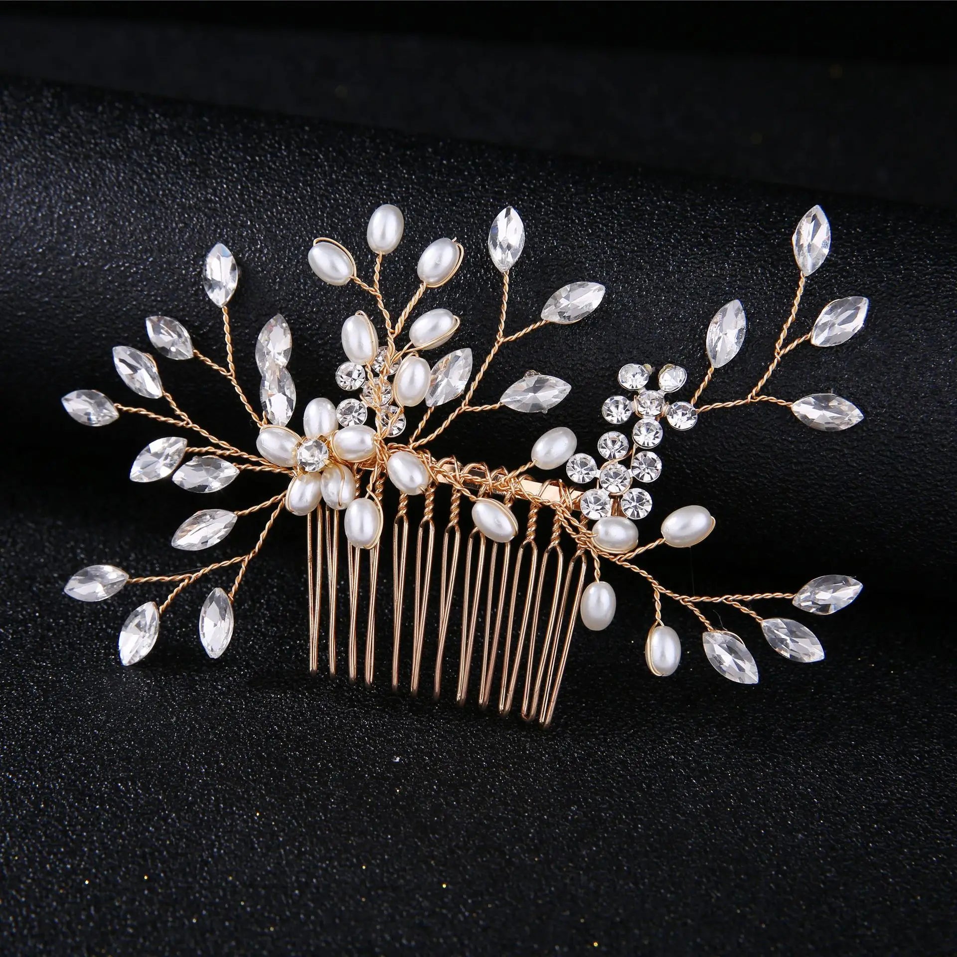 Luxury Women's Pearl Crystal Alloy Hair Comb Bridal Handmade Hair Accessories Jewelry Headdress