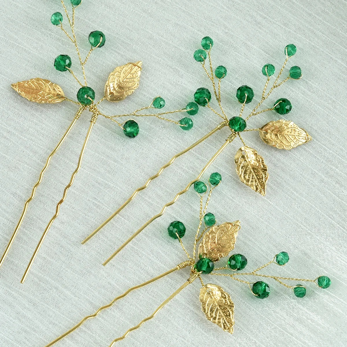 3Pcs Fashion Pearl Women Hairpin Crystal Wedding Hairclip Green Rhinestones  Flower Hair Headpiece Jewelry Hair Accessories