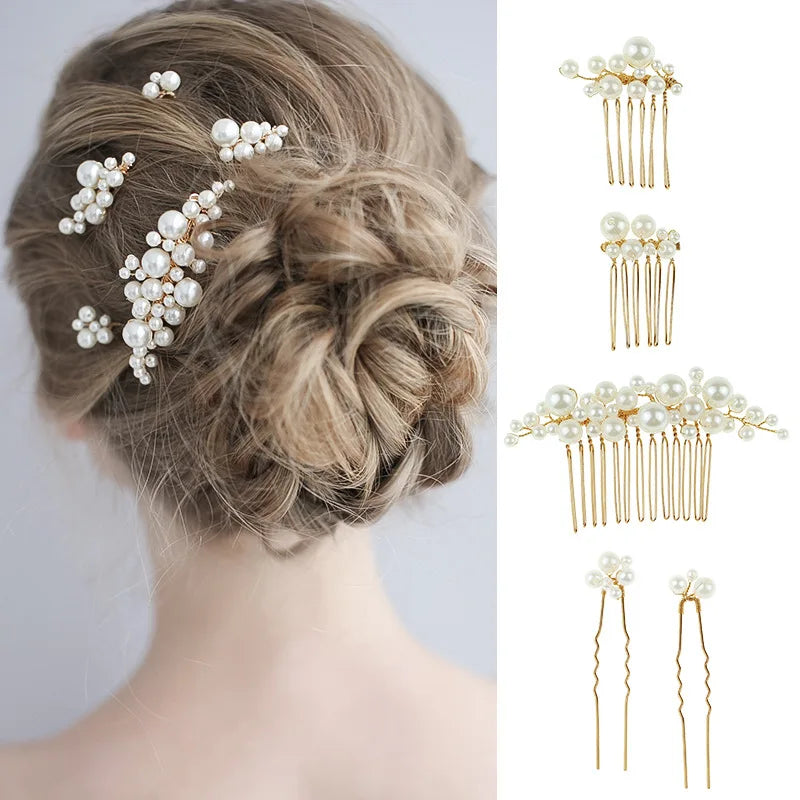 5Pcs Crystal Peal Pearl Hair Comb Headband Hairpins Hairbands wedding jewelry headwear Bridal Hair Accessories