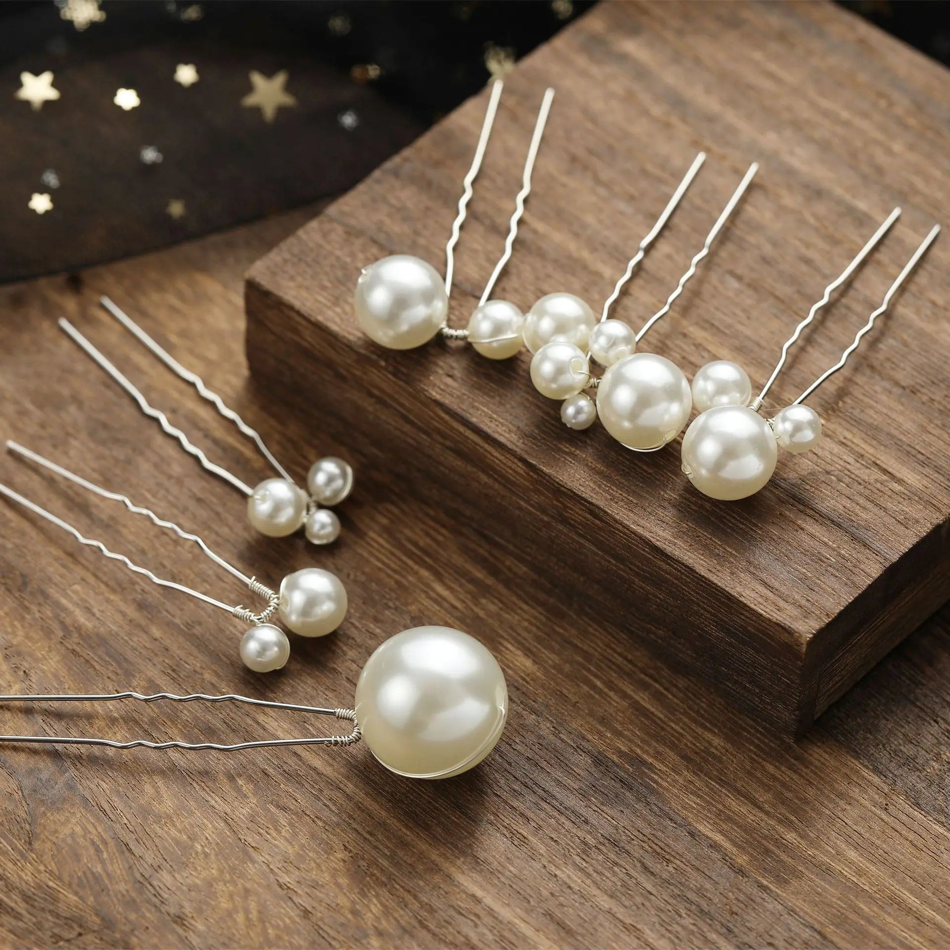6-piece Set Fashion Women's White Pearl Alloy U-shaped Hairpin Bridal Wedding Hair Accessories Jewelry Headpiece