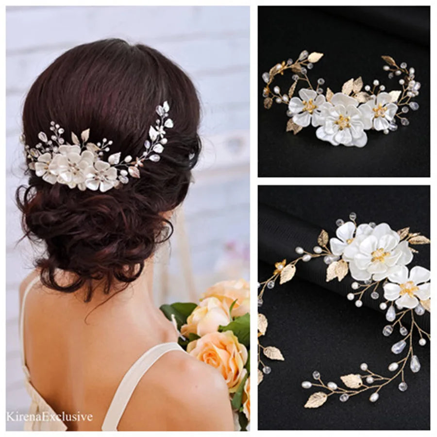 Pearl Crystal Flower Headband Hair Accessories for Women Tiara Headband Wedding Accessories Headband on The Head