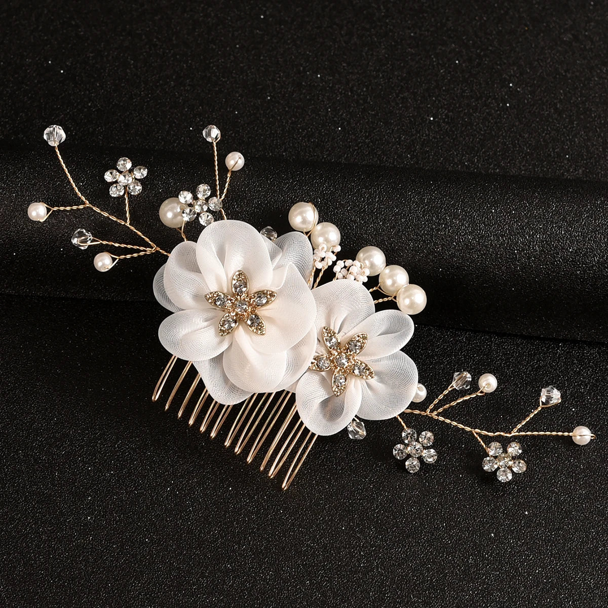 Luxury Girl Hair Comb Golden Hairpin Rhinestone Bridal Hair Accessories Alloy Flower and Leaf Shape Hair Pin For Women
