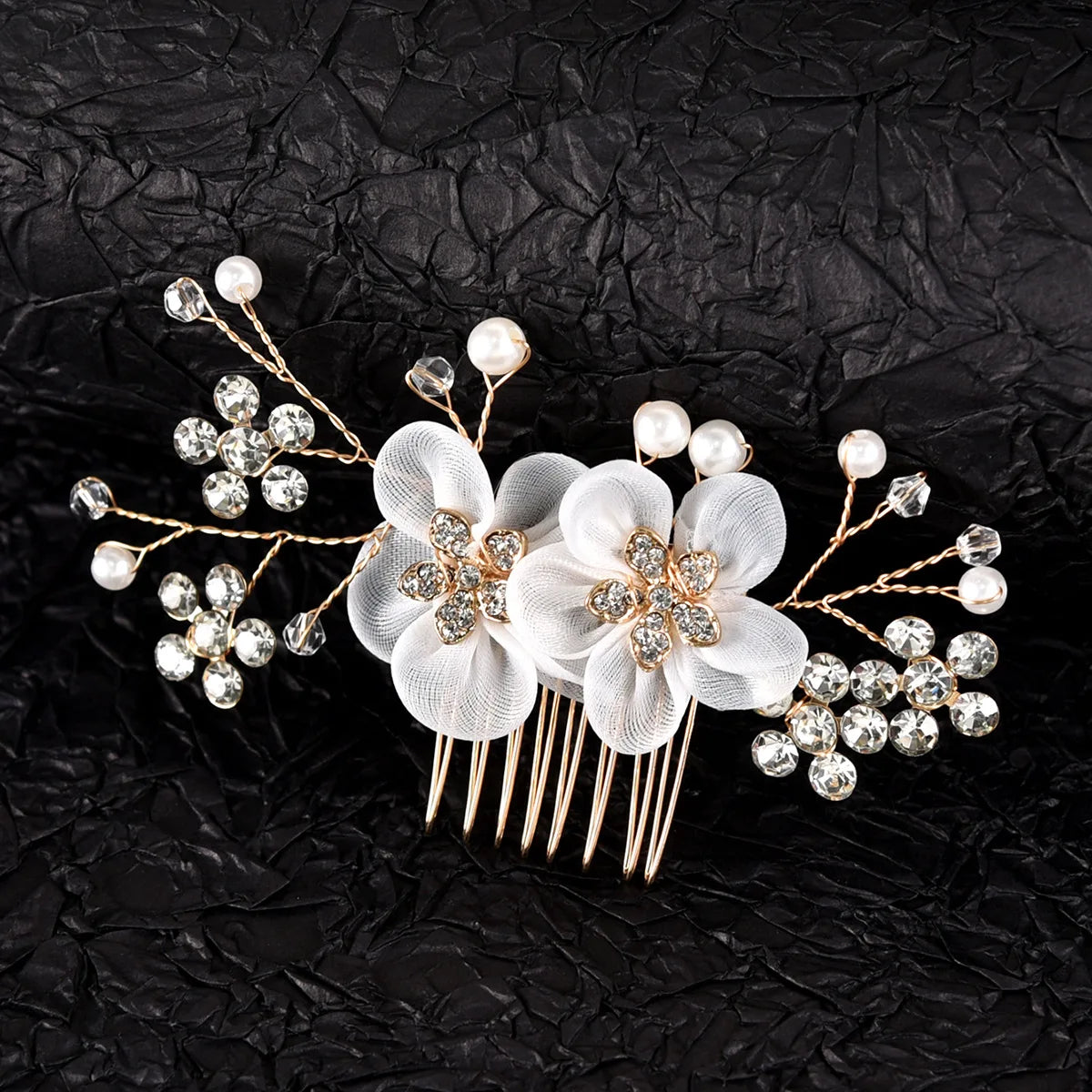 Crystal Pearl Flower Hairbrush for Women Bride Jewelry Wedding Accessories Rhinestone Party Hairpin Headpiece