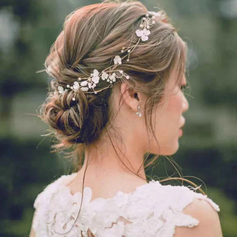 Beauty Bridal Hairband White Pear Flower Hiar Acceccories Gold Line Wedding Headpieces Women Jewelry  Handmade  Headdress