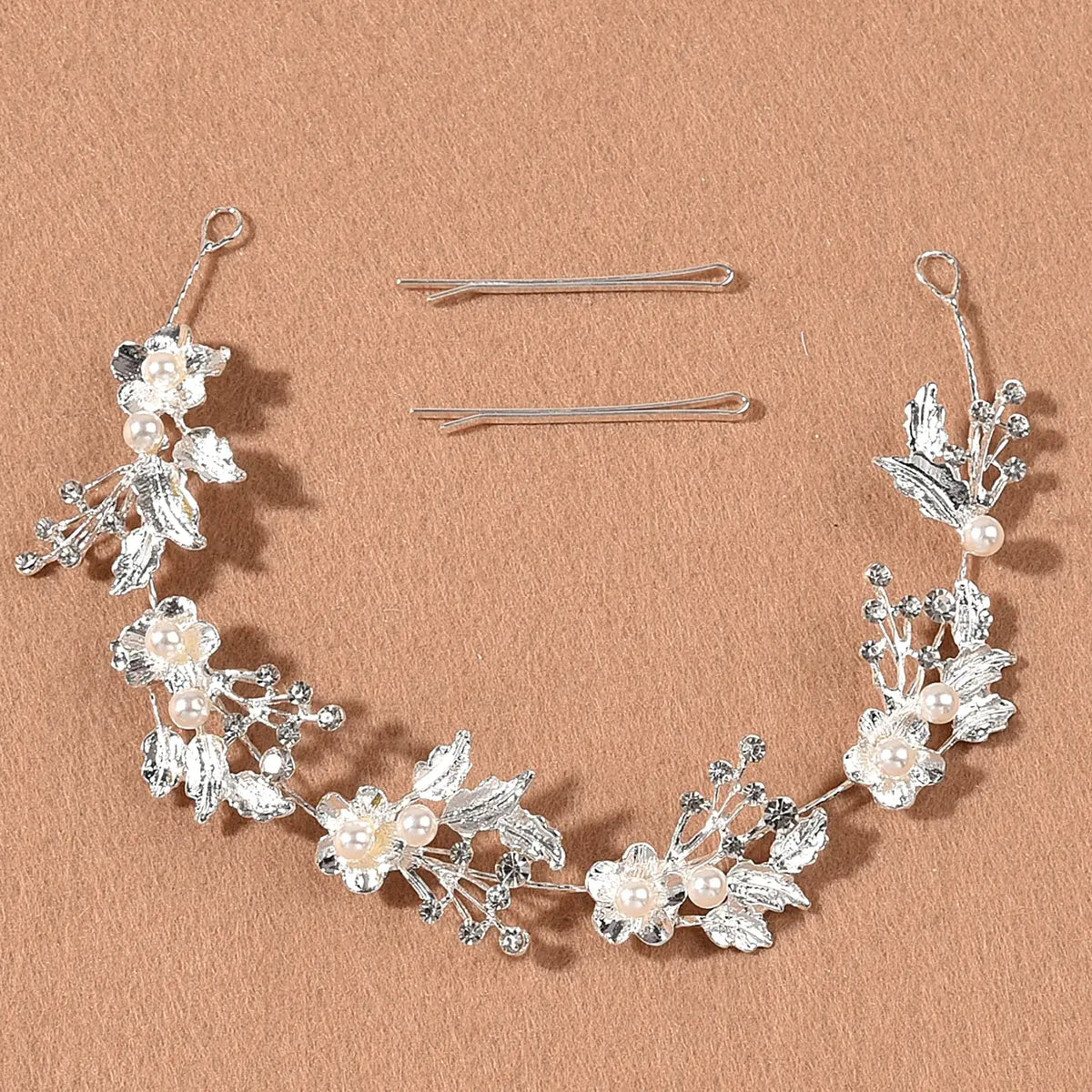 Fashion Bridal Crystal Wedding Headpieces Leaf Headdress Colorful Flowers SliverHandmade Pearl Hair Bands