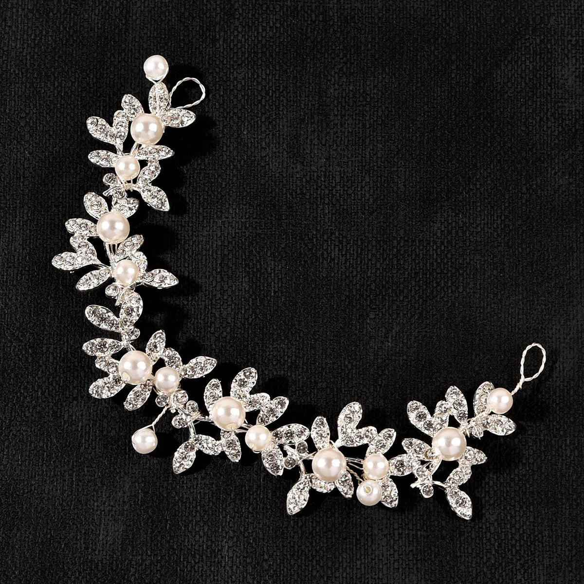 Fashion Handmade Pearl Crystal Flower Bridal  Hairband Sliver Headwear Wedding Hair Accessories Handmade Flower Pearl